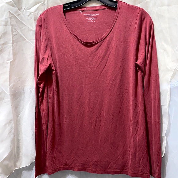 MAJESTIC FILATURES MAUVE SCOOP NECK LONG SLEEVE TEE SZ 2